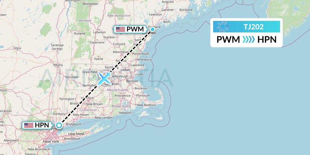 TJ202 Tradewind Aviation Flight Map: Portland to White Plains