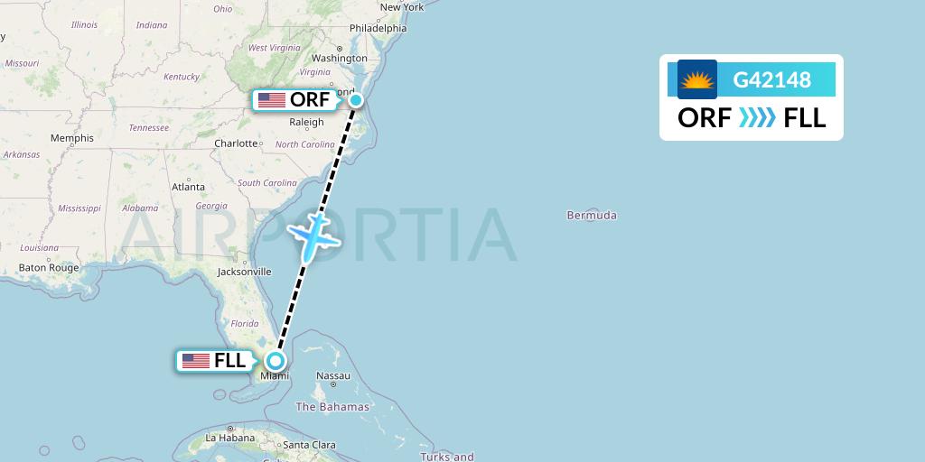 G42148 Allegiant Air Flight Map: Norfolk to Fort Lauderdale