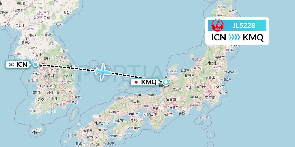 JL5228 Japan Airlines Flight Map: Seoul to Komatsu