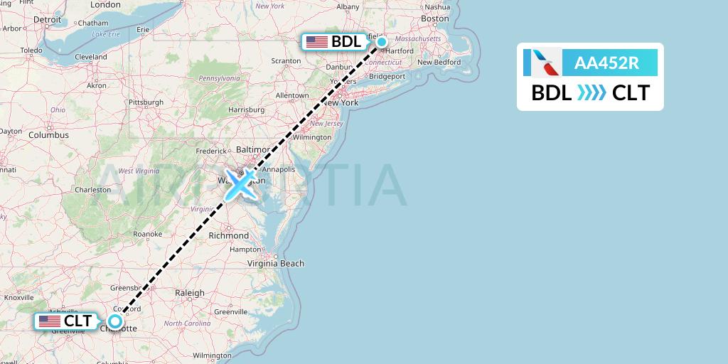 AA452R Flight Status American Airlines Windsor Locks to Charlotte (AAL452R)