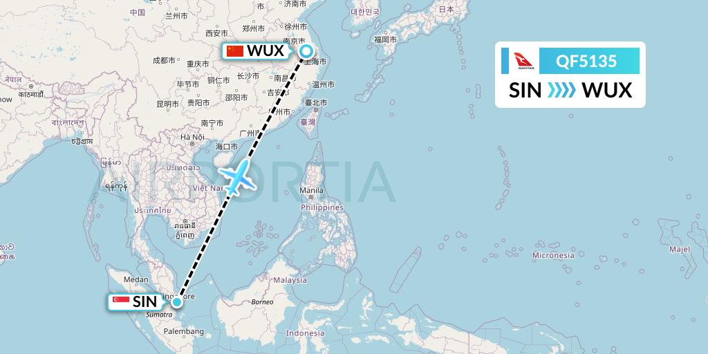 QF5135 Qantas Flight Map: Singapore to Wuxi