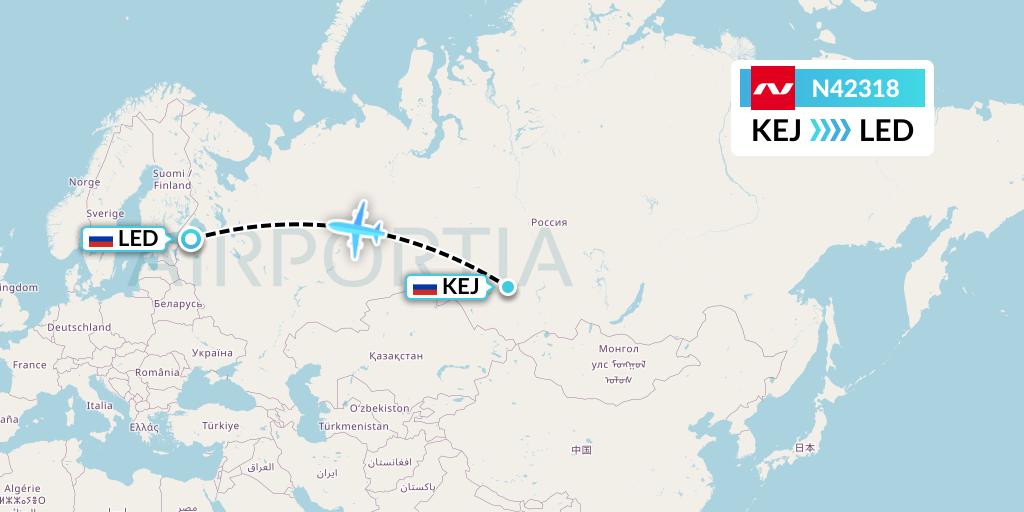 N42318 Nordwind Airlines Flight Map: Kemerovo to St. Petersburg