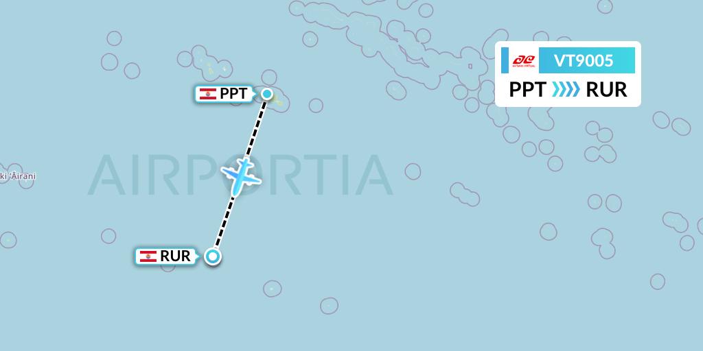 VT9005 Air Tahiti Flight Map: Papeete to French Polynesia