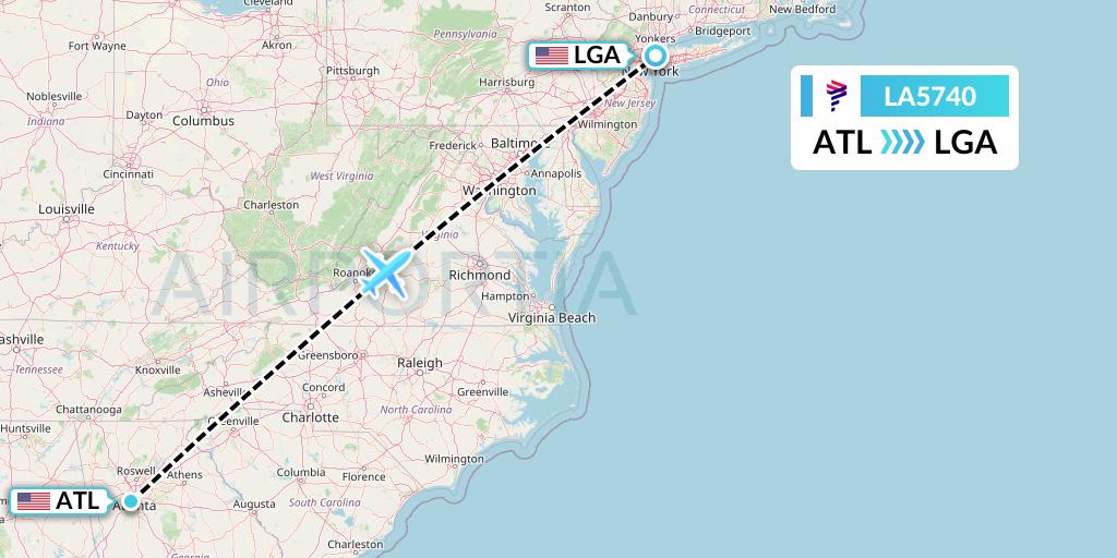 LA5740 LAN Airlines Flight Map: Atlanta to New York
