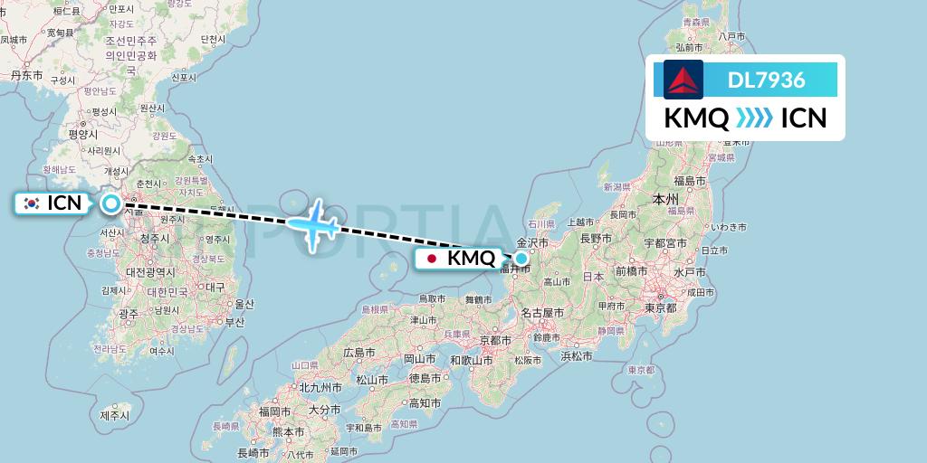 DL7936 Delta Air Lines Flight Map: Komatsu to Seoul