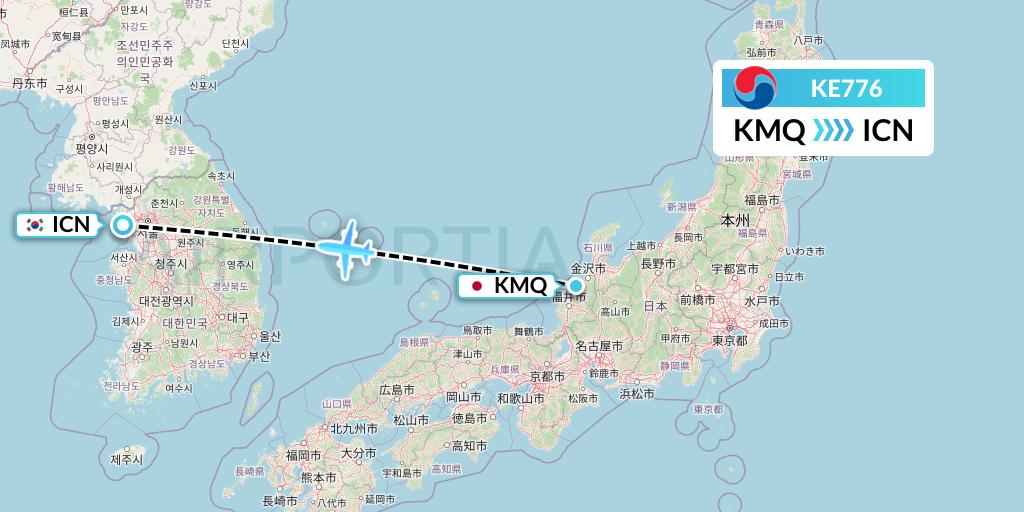 KE776 Korean Air Flight Map: Komatsu to Seoul