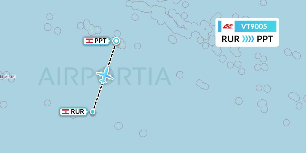VT9005 Air Tahiti Flight Map: French Polynesia to Papeete