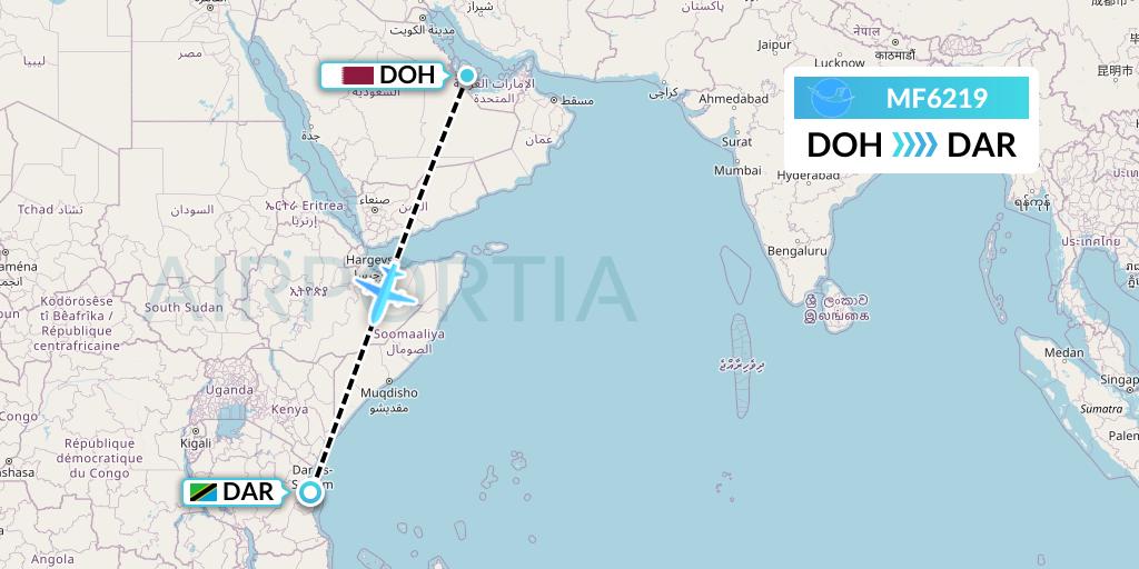 MF6219 Xiamen Airlines Flight Map: Doha to Dar-es-Salaam