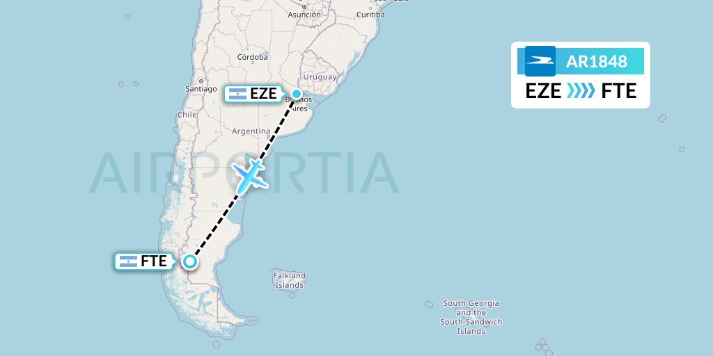 AR1848 Aerolineas Argentinas Flight Map: Buenos Aires to El Calafate