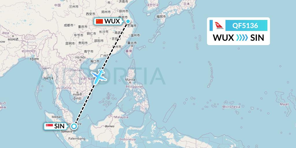 QF5136 Qantas Flight Map: Wuxi to Singapore