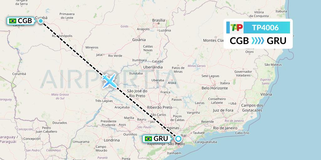 TP4006 TAP Portugal Flight Map: Cuiaba to Sao Paulo