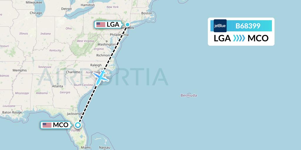B68399 JetBlue Airways Flight Map: New York to Orlando