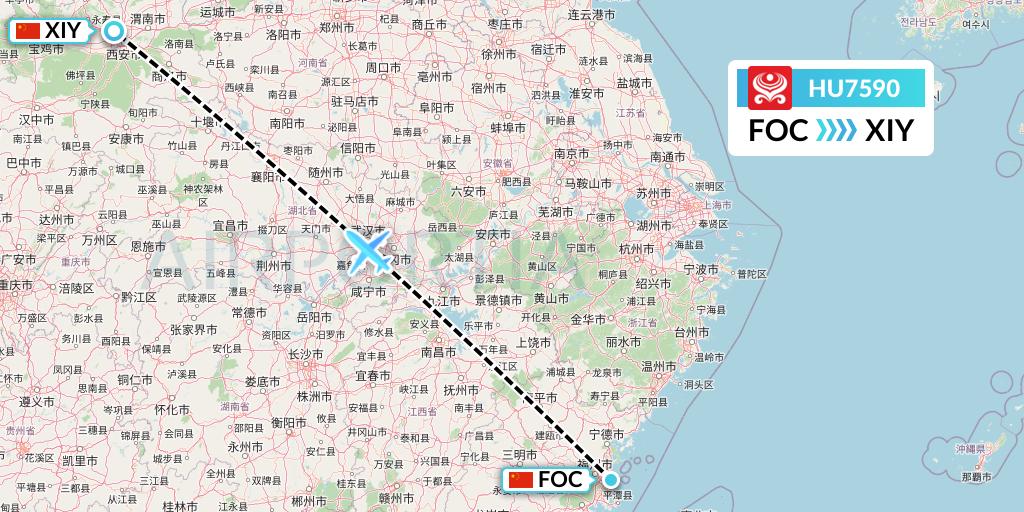 HU7590 Hainan Airlines Flight Map: Fuzhou to Xi'an