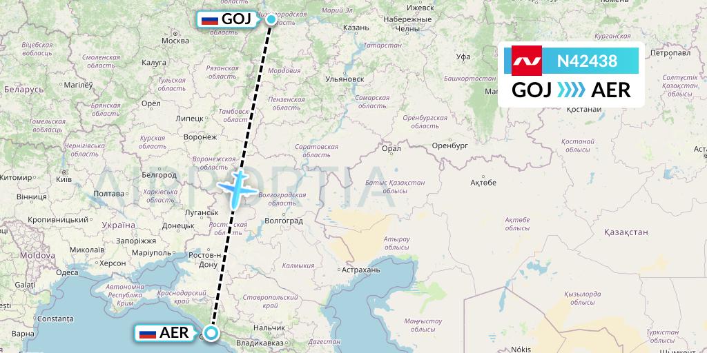 N42438 Nordwind Airlines Flight Map: Nizhny Novgorod to Sochi