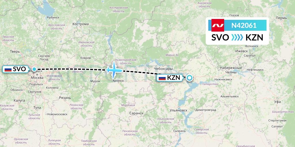 N42061 Nordwind Airlines Flight Map: Moscow to Kazan
