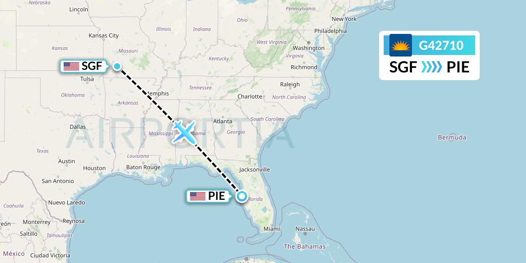 G42710 Allegiant Air Flight Map: Springfield to St. Petersburg