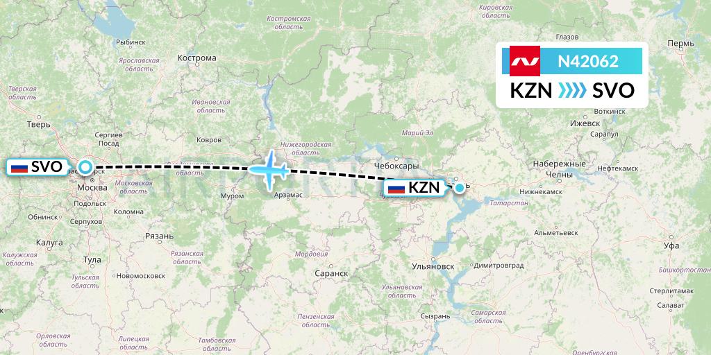 N42062 Nordwind Airlines Flight Map: Kazan to Moscow