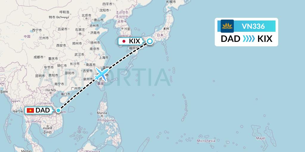 VN336 Vietnam Airlines Flight Map: Da Nang to Osaka