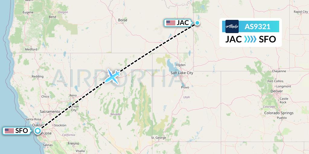 AS9321 Alaska Airlines Flight Map: Jackson to San Francisco