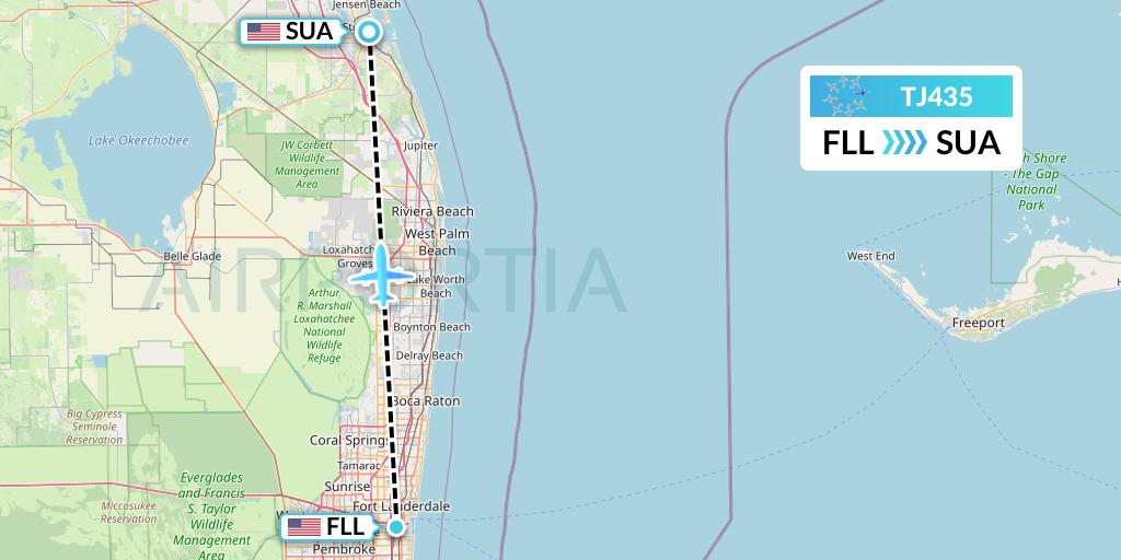 TJ435 Tradewind Aviation Flight Map: Fort Lauderdale to Stuart