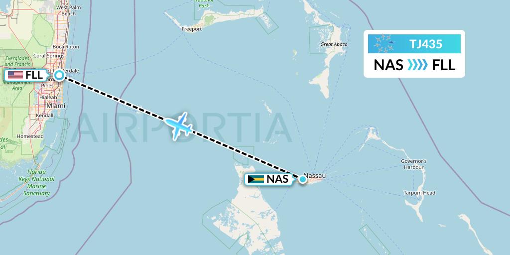TJ435 Tradewind Aviation Flight Map: Nassau to Fort Lauderdale