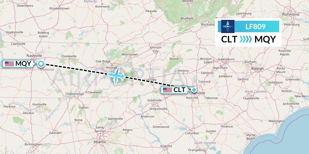 LF809 Corporate Flight Management Flight Map: Charlotte to Smyrna