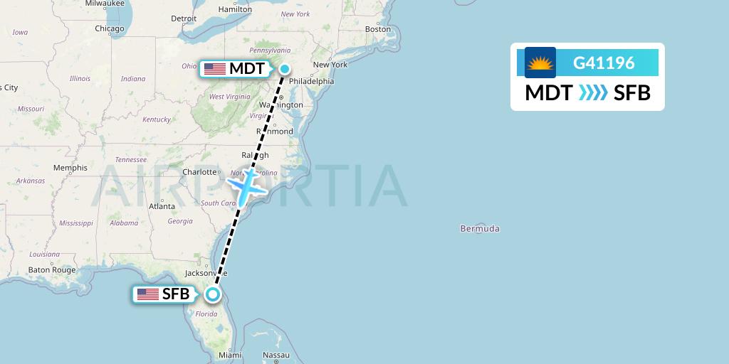 G41196 Allegiant Air Flight Map: Harrisburg to Orlando