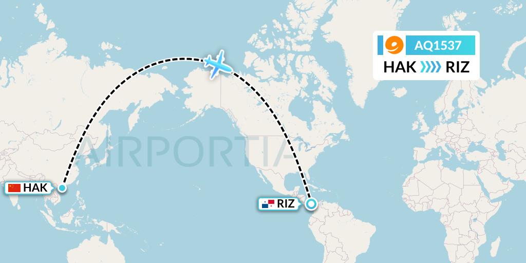 AQ1537 9 Air Flight Map: Haikou to Rio Alzucar