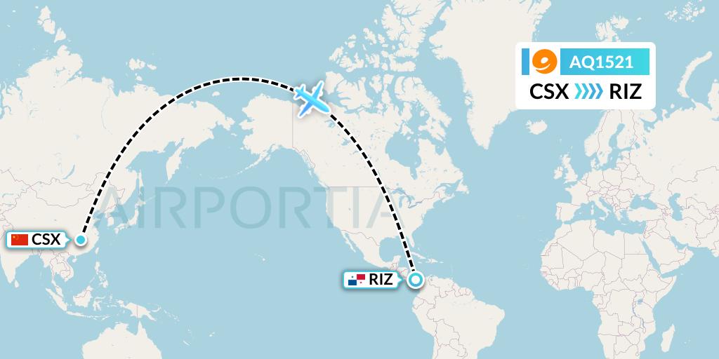 AQ1521 9 Air Flight Map: Changsha to Rio Alzucar