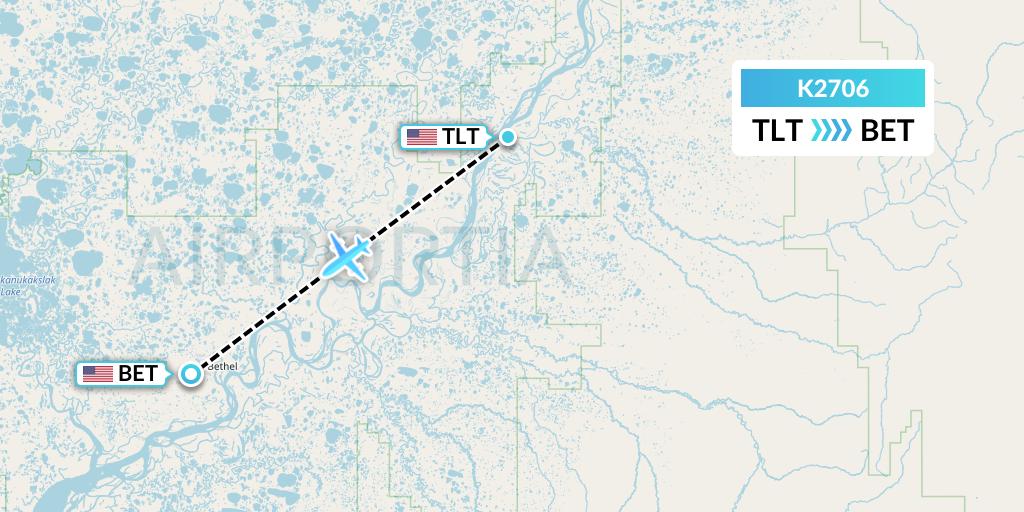 K2706 Yute Commuter Service Flight Map: Tuluksak to Bethel