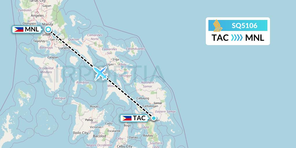 SQ5106 Singapore Airlines Flight Map: Tacloban to Manila