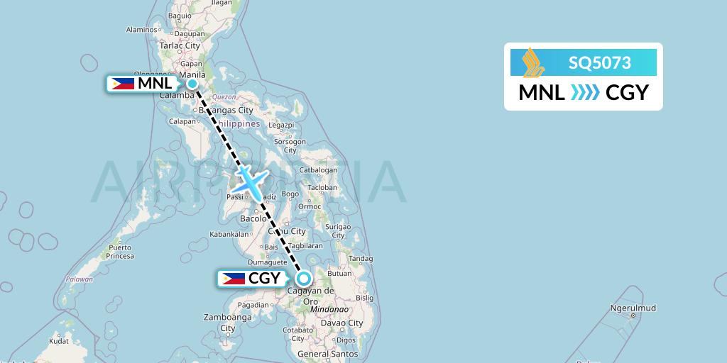 SQ5073 Singapore Airlines Flight Map: Manila to Cagayan de Oro
