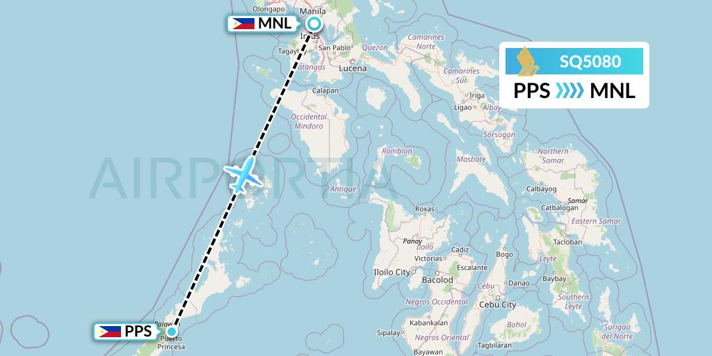 SQ5080 Singapore Airlines Flight Map: Puerto Princesa City to Manila