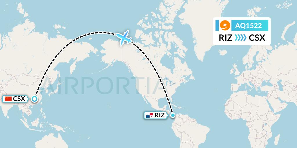 AQ1522 9 Air Flight Map: Rio Alzucar to Changsha