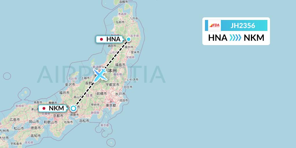 JH2356 Fuji Dream Airlines Flight Map: Hanamaki to Nagoya