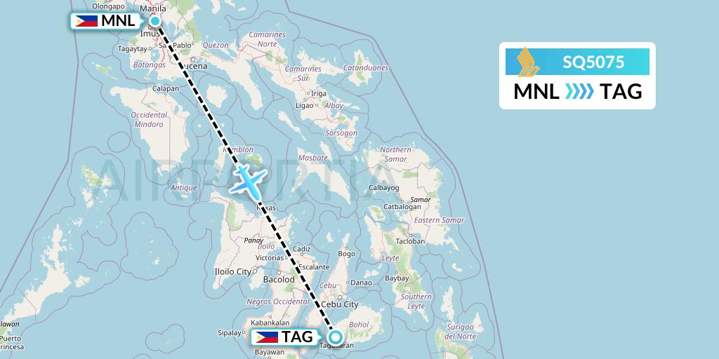 SQ5075 Singapore Airlines Flight Map: Manila to Tagbilaran City