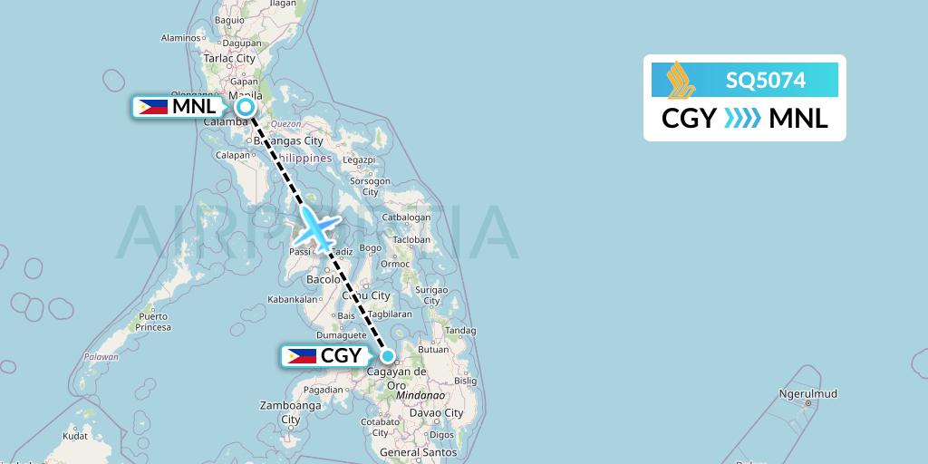 SQ5074 Singapore Airlines Flight Map: Cagayan de Oro to Manila