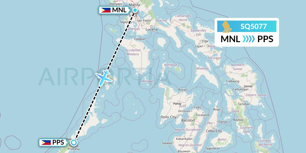 SQ5077 Singapore Airlines Flight Map: Manila to Puerto Princesa City