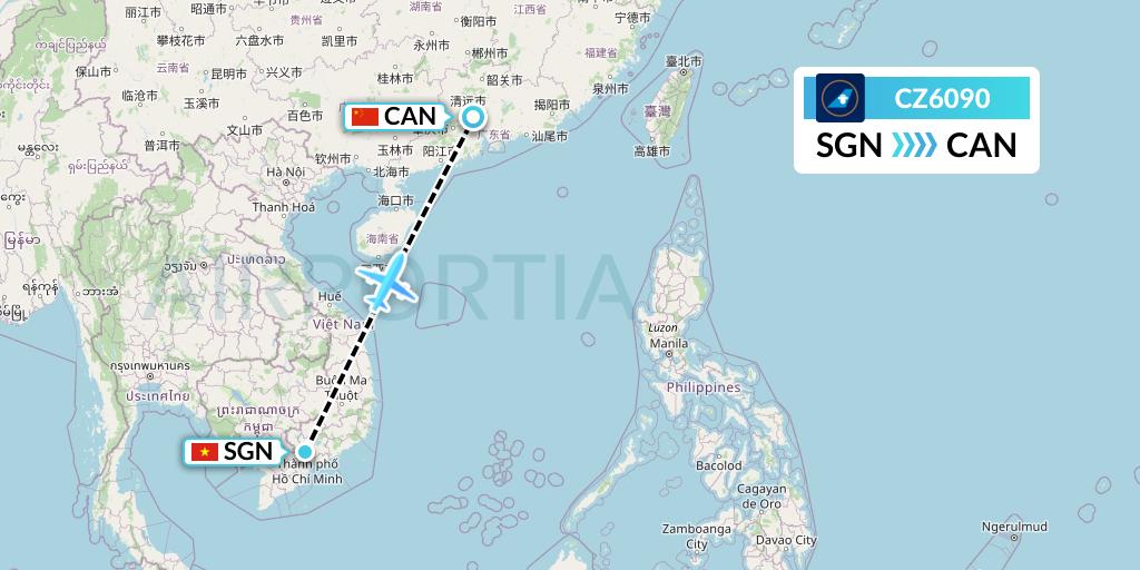 CZ6090 China Southern Airlines Flight Map: Ho Chi Minh City to Guangzhou