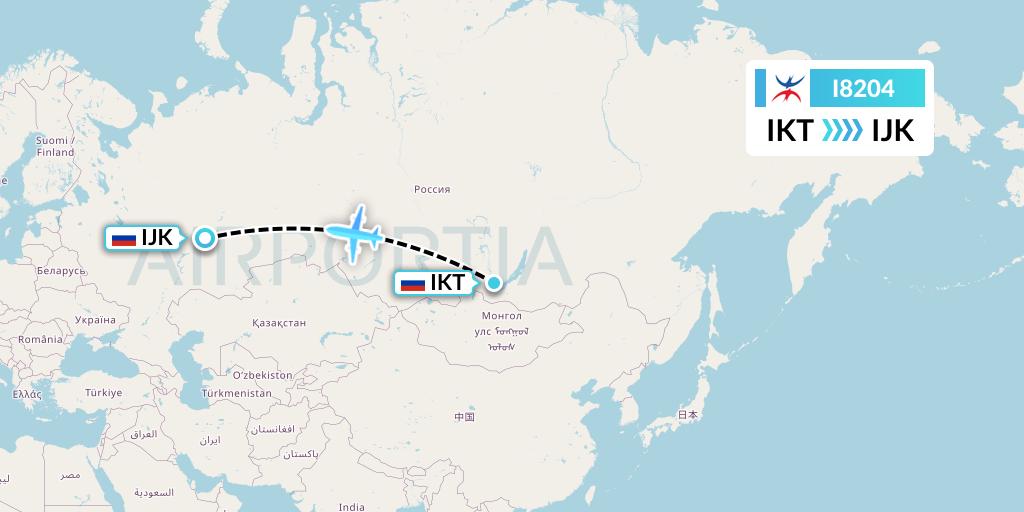 I8204 Izhavia Flight Map: Irkutsk to Izhevsk