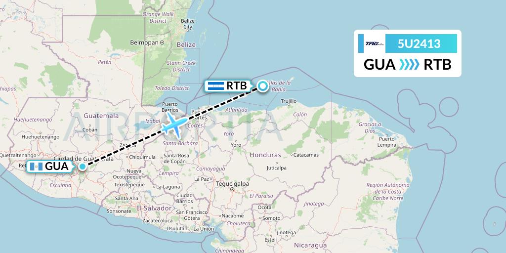 5U2413 TAG Airlines Flight Map: Guatemala City to Roatan
