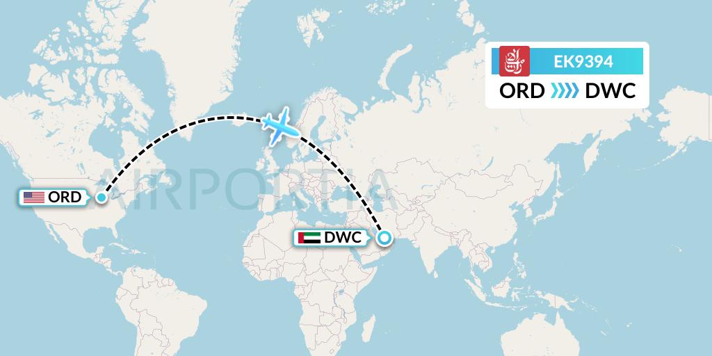 EK9394 Emirates Flight Map: Chicago to Dubai