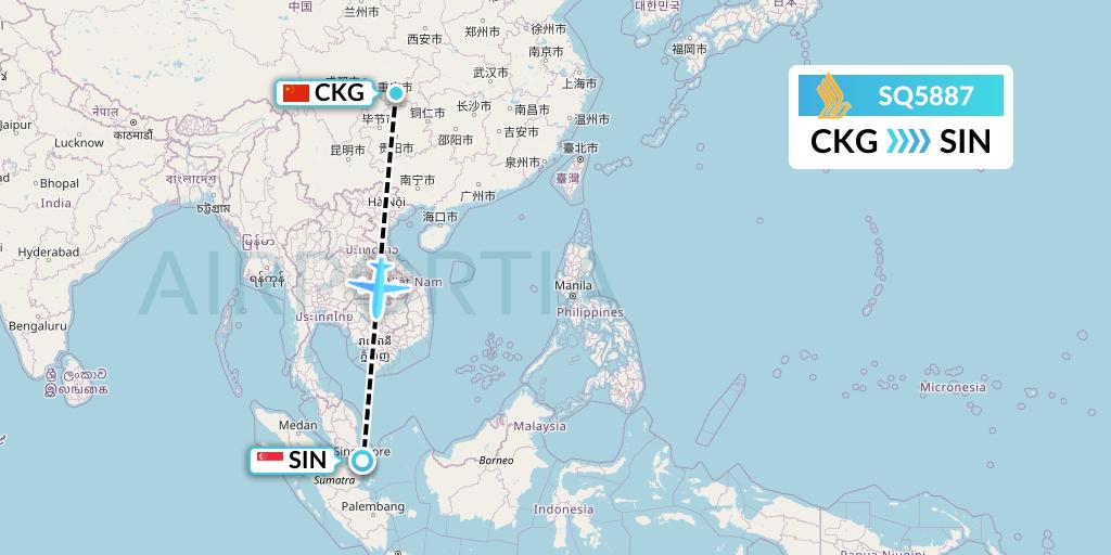 SQ5887 Singapore Airlines Flight Map: Chongqing to Singapore