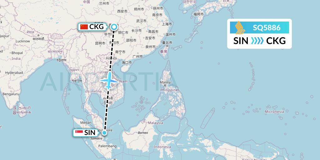 SQ5886 Singapore Airlines Flight Map: Singapore to Chongqing