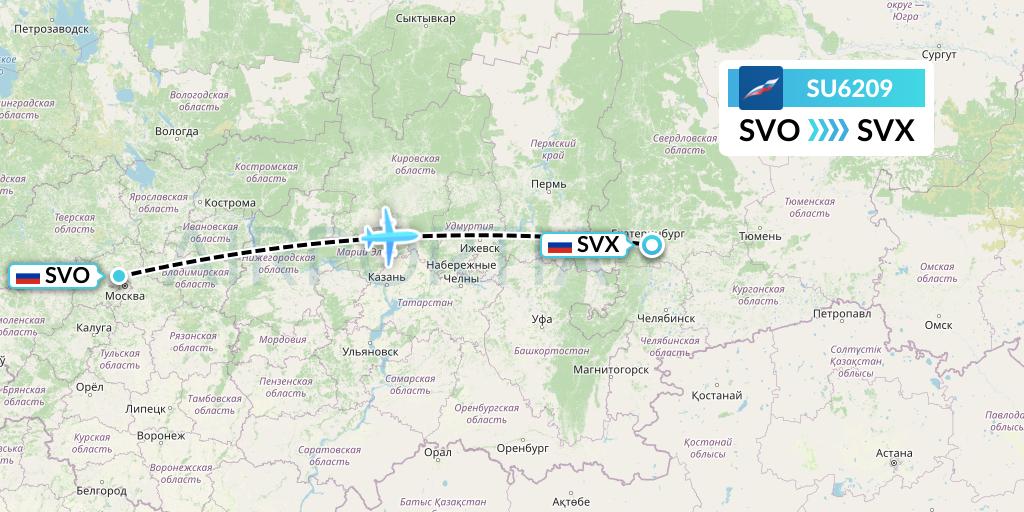 SU6209 Aeroflot Flight Map: Moscow to Yekaterinburg