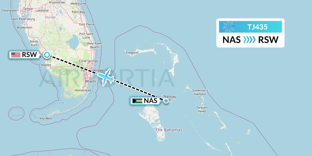 TJ435 Tradewind Aviation Flight Map: Nassau to Fort Myers