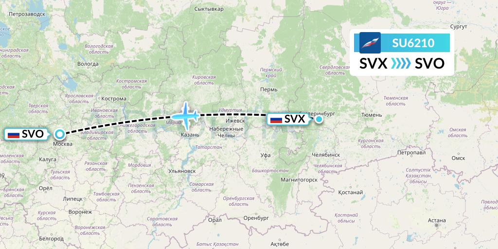 SU6210 Aeroflot Flight Map: Yekaterinburg to Moscow
