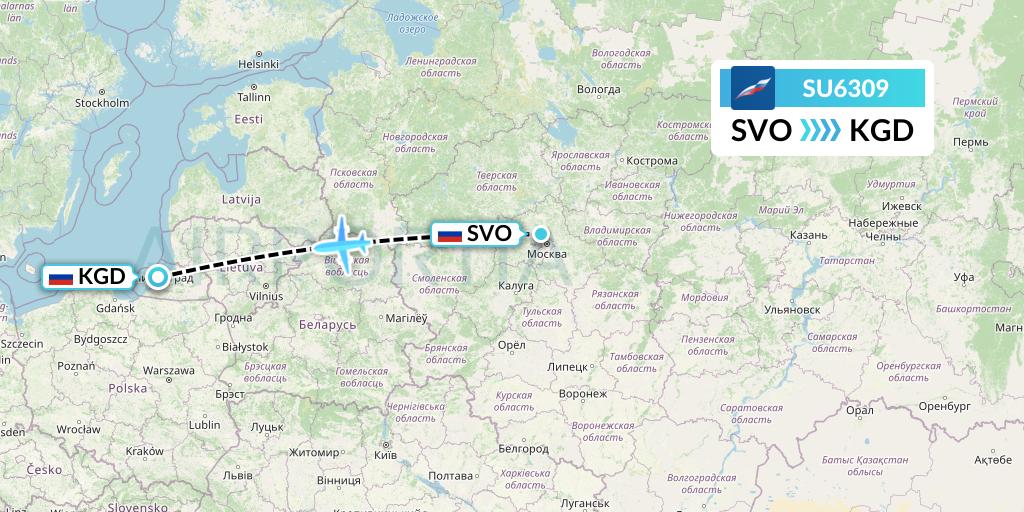SU6309 Aeroflot Flight Map: Moscow to Kaliningrad