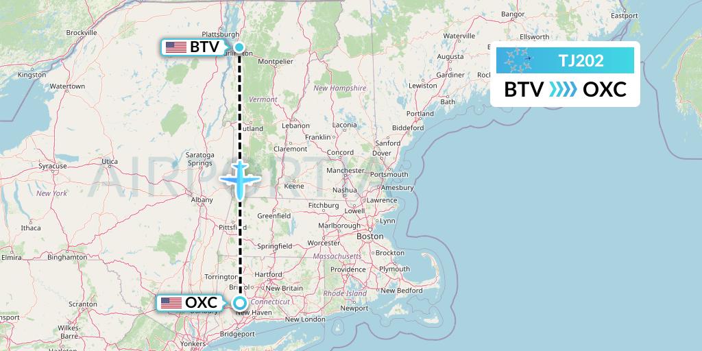TJ202 Tradewind Aviation Flight Map: Burlington to Oxford