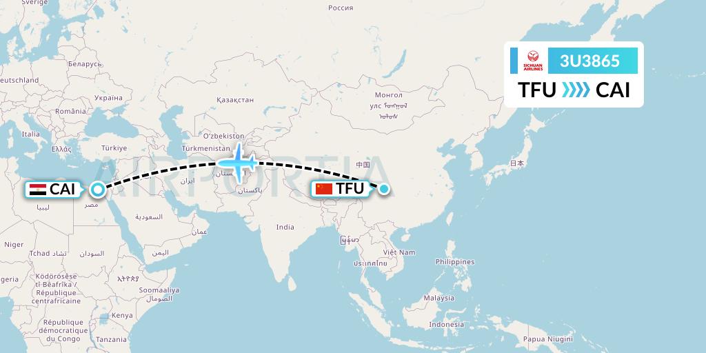 3U3865 Sichuan Airlines Flight Map: Chengdu to Cairo
